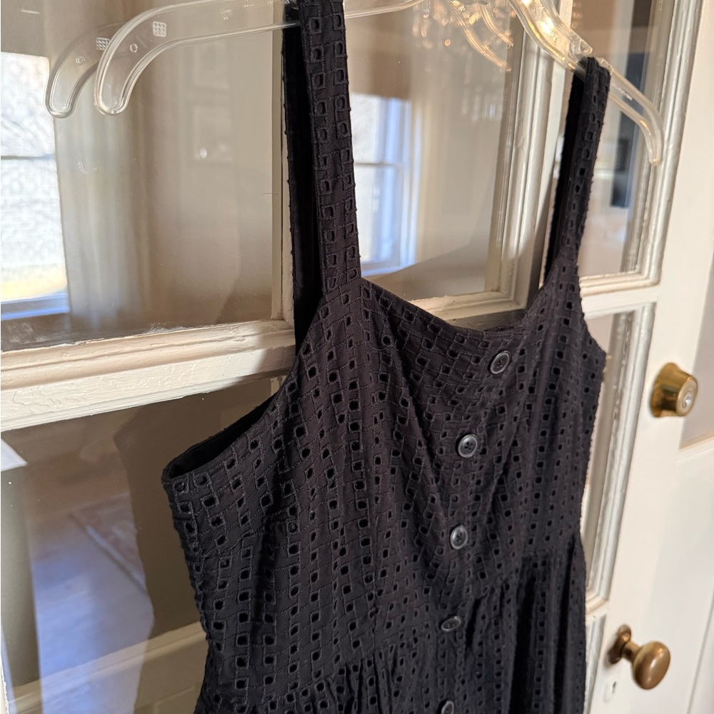 J. Crew Black Eyelet Sleeveless Midi Dress Adjustable Straps 8 - Picture 2 of 11